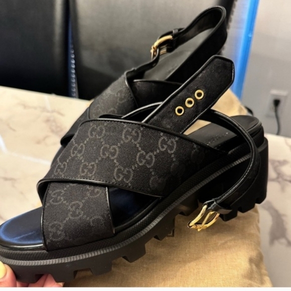 Gucci Black Monogram Women's Sandals - Picture 1 of 2